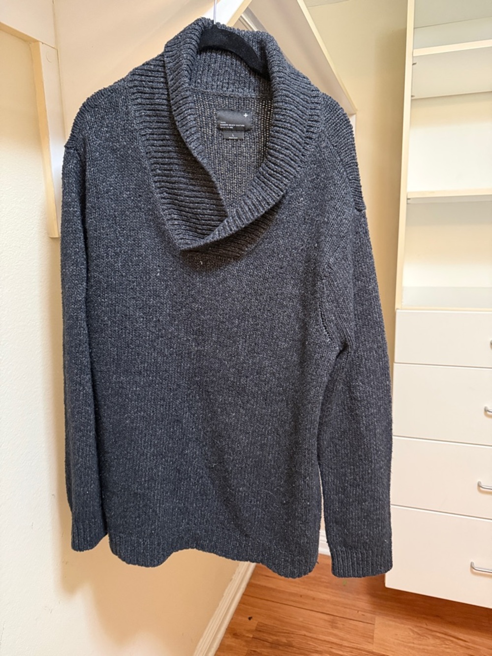 Men's Shawl Collar Knit Sweater - Charcoal Gray